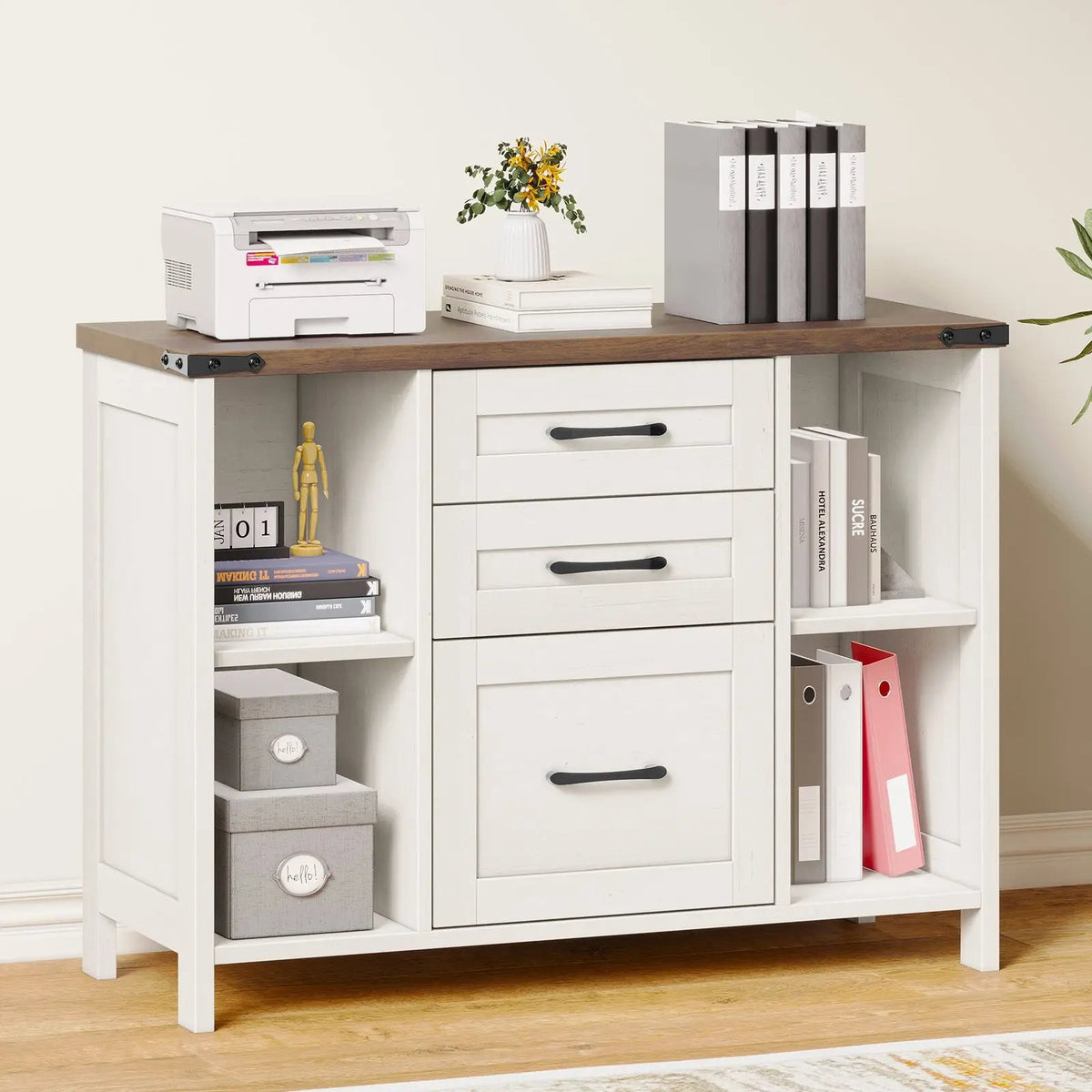 Lateral File Cabinet for Home Office with Rustic Metal Handles