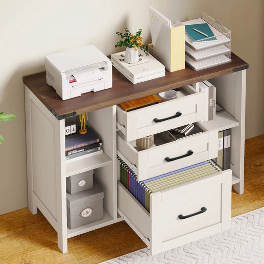 Lateral File Cabinet for Home Office with Rustic Metal Handles