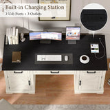 Vabches Farmhouse Executive Desk with 3 Drawers & 2 Storage Cabinet