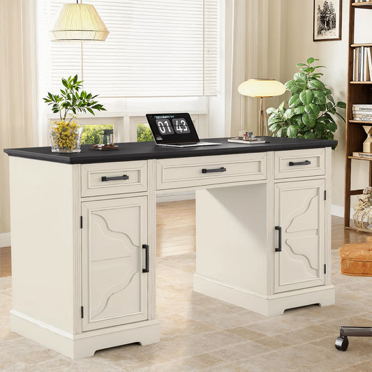Vabches Farmhouse Executive Desk with 3 Drawers & 2 Storage Cabinet