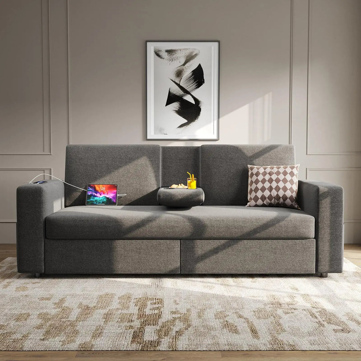 Loveseat Sofa with 2 Drawers Upholstered Small Sofa Fits Bedroom