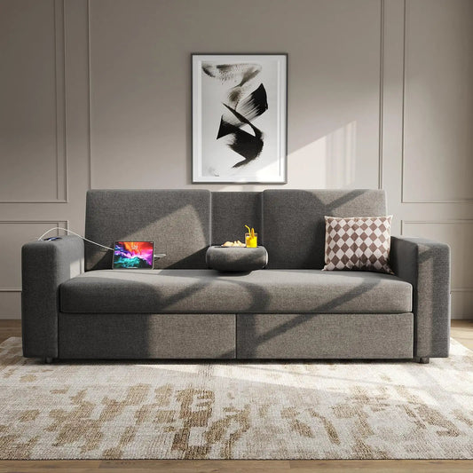 Loveseat Sofa with 2 Drawers Upholstered Small Sofa Fits Bedroom