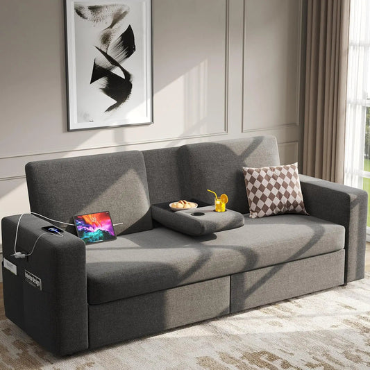 Loveseat Sofa with 2 Drawers Upholstered Small Sofa Fits Bedroom