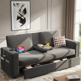 Loveseat Sofa with 2 Drawers Upholstered Small Sofa Fits Bedroom