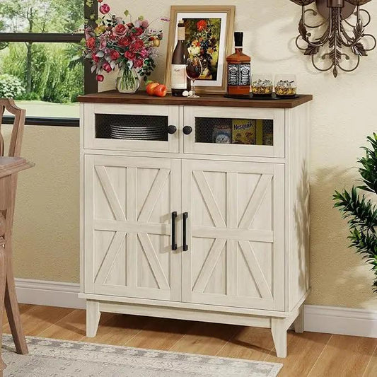 Vabches Farmhouse Storage Cabinet with Adjustable Shelves