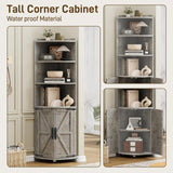 Vabches Farmhouse Corner Cabinet with 2 Doors and 6 Storage Shelves