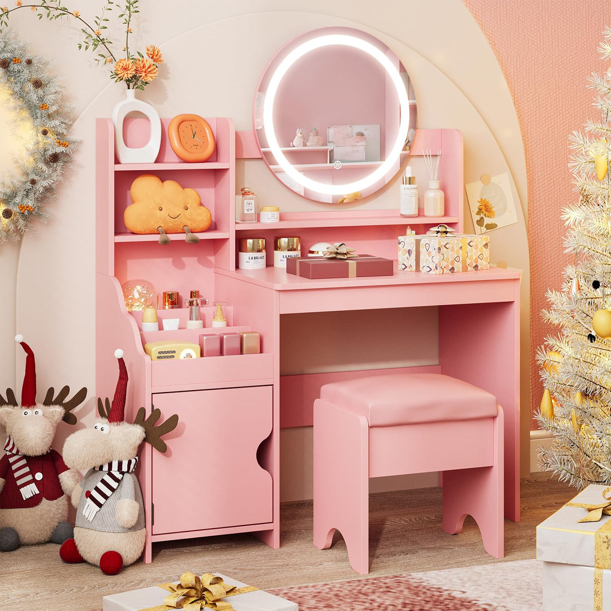 Princess Kids Makeup Vanity Desk with Open Bookshelf