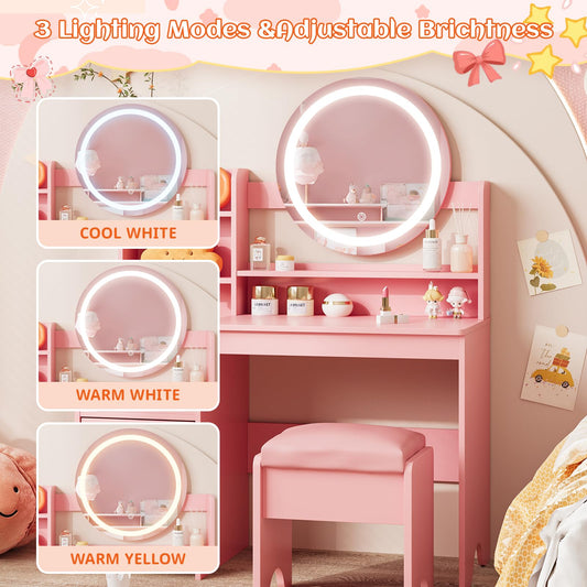 Princess Kids Makeup Vanity Desk with Open Bookshelf