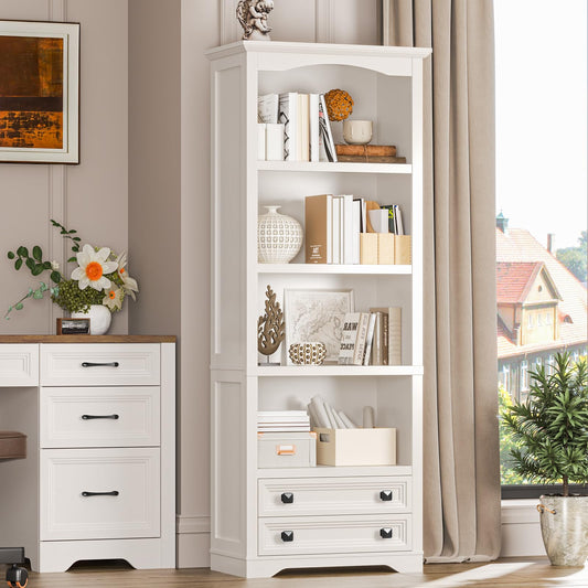 Wooden Bookshelf and Bookcase with Storage Drawers