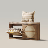 Rattan Shoe Storage Bench Entryway Bench with Seat Cushion