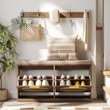 Rattan Shoe Storage Bench Entryway Bench with Seat Cushion