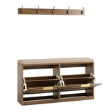 Rattan Shoe Storage Bench Entryway Bench with Seat Cushion