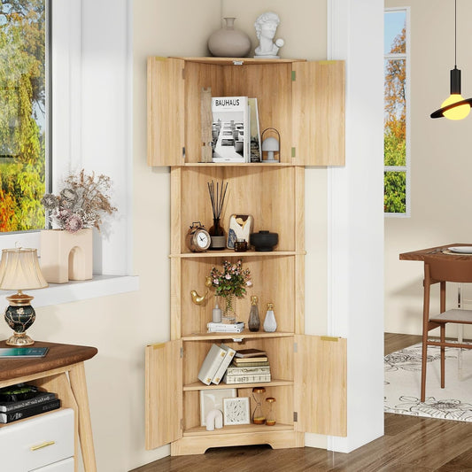 Vabches 64 Inch Tall Modern Fluted Corner Cabinet with Adjustable Shelf