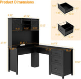 Vabches Farmhouse 68in H L Shaped Office Table with Hutch
