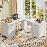 59in L Shaped Farmhouse Executive Desk with File Drawer