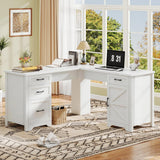 59in L Shaped Farmhouse Executive Desk with File Drawer