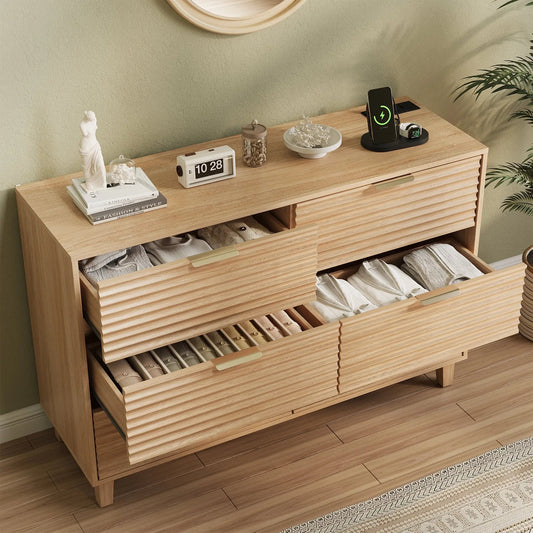Vabches Chest of Drawer Modern Fluted Storage Cabinet