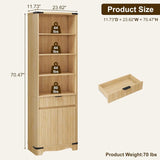 Modern Farmhouse 70.47in Tall Narrow Fluted Bookshelf with Storage
