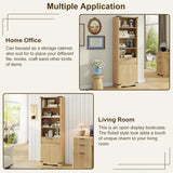Modern Farmhouse 70.47in Tall Narrow Fluted Bookshelf with Storage
