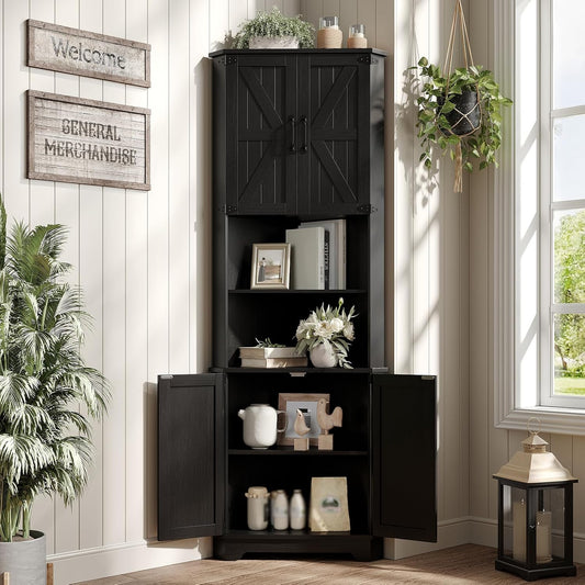 Vabches Tall Farmhouse Style Corner Cabinet with Adjustable Shelve
