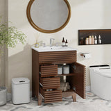Vabches 36in Mid-Century Fluted Bathroom Storage Cabinet