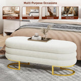 Upholstered End of Bed Bench with Storage and Golden Metal Leg