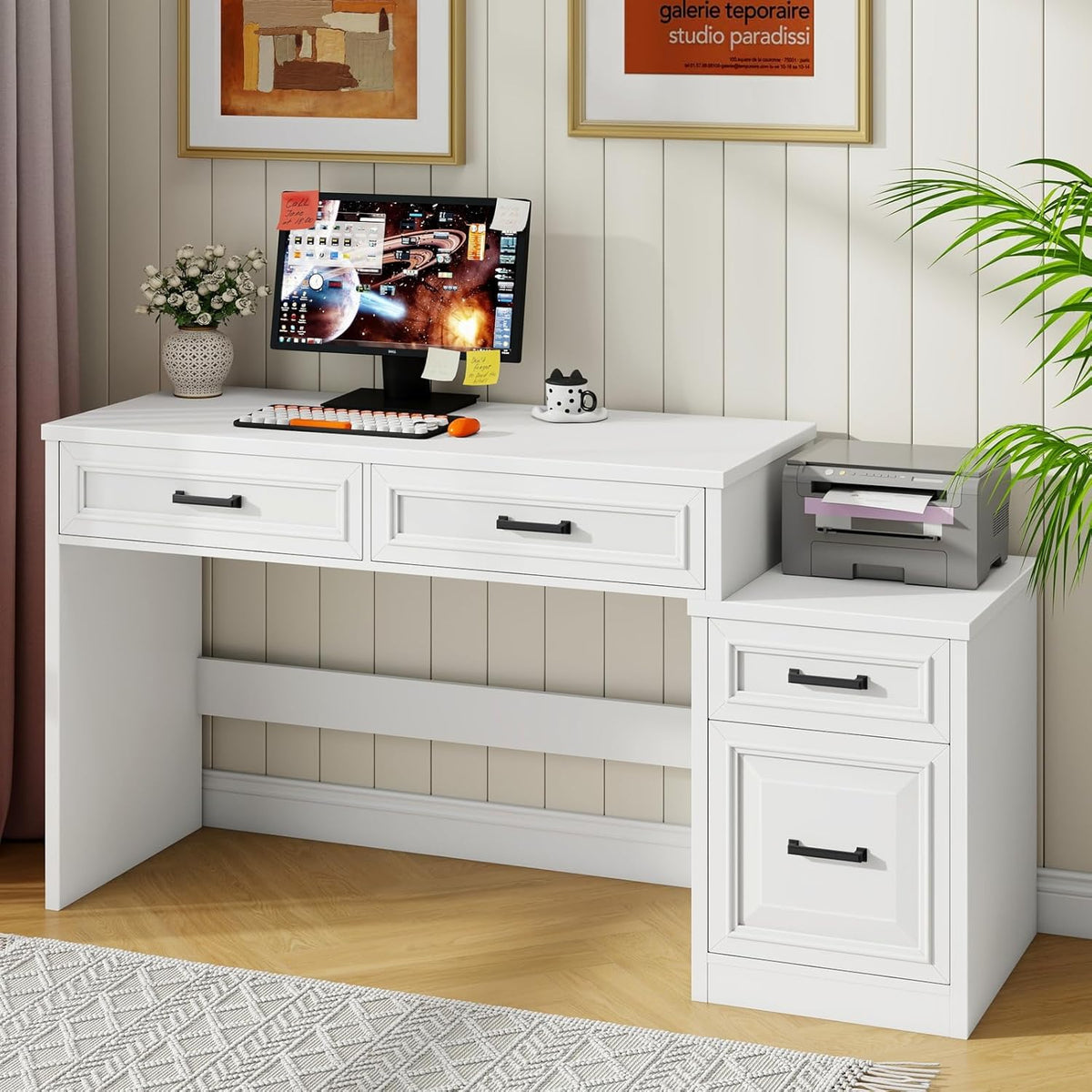Vabches 61in Farmhouse Computer Desk with Storage and File Drawer
