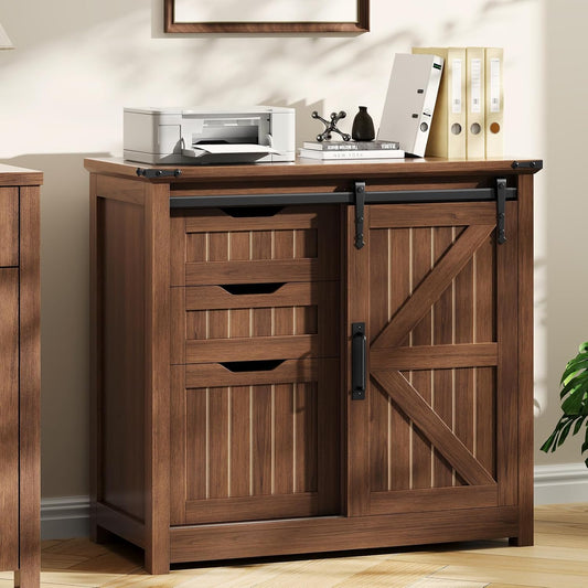 Farmhouse Horizontal Filing Cabinet with Adjustable Shelves