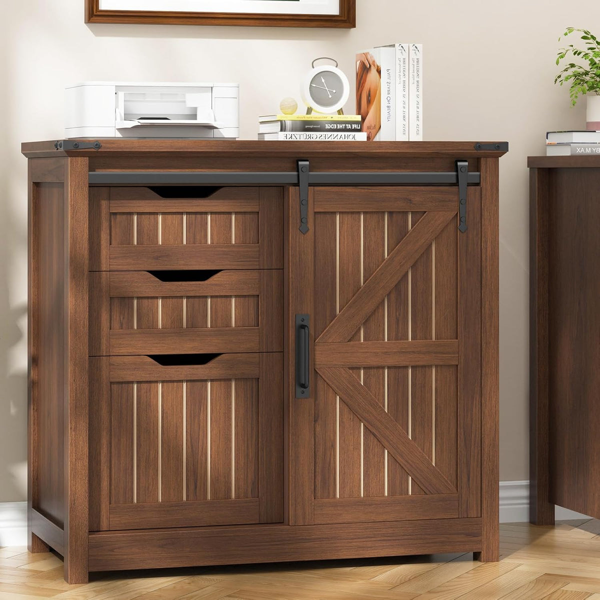 Farmhouse Horizontal Filing Cabinet with Adjustable Shelves
