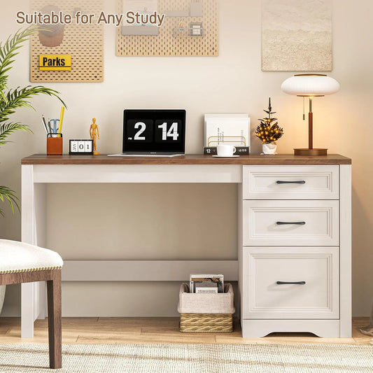 Farmhouse Home Office Desk with File Cabinet and 2 Drawers