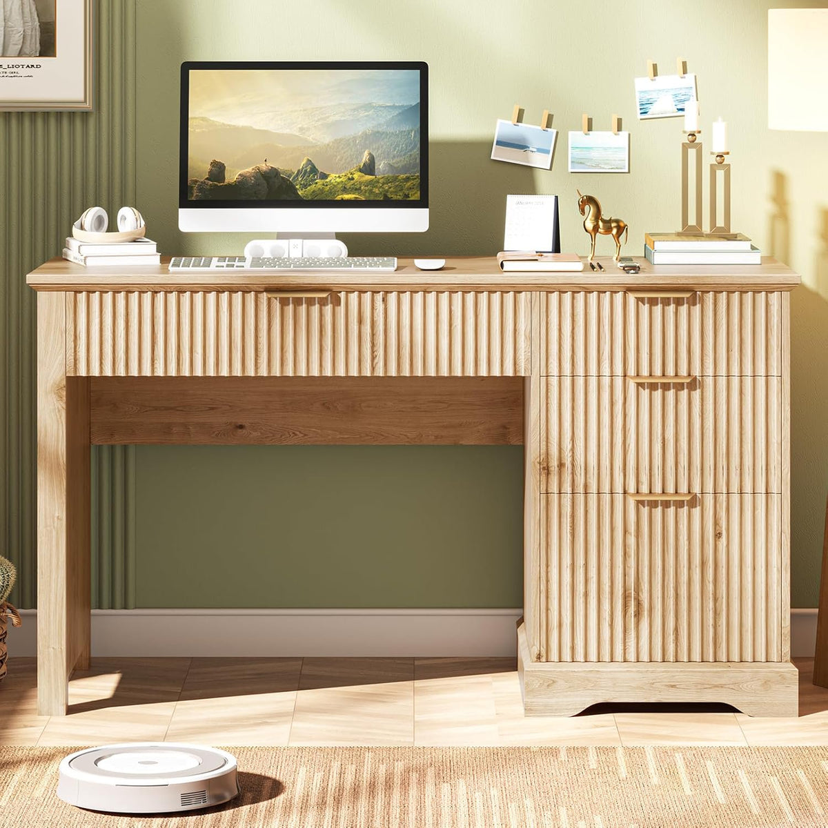 Vabches Fluted Executive Desk with File Drawer