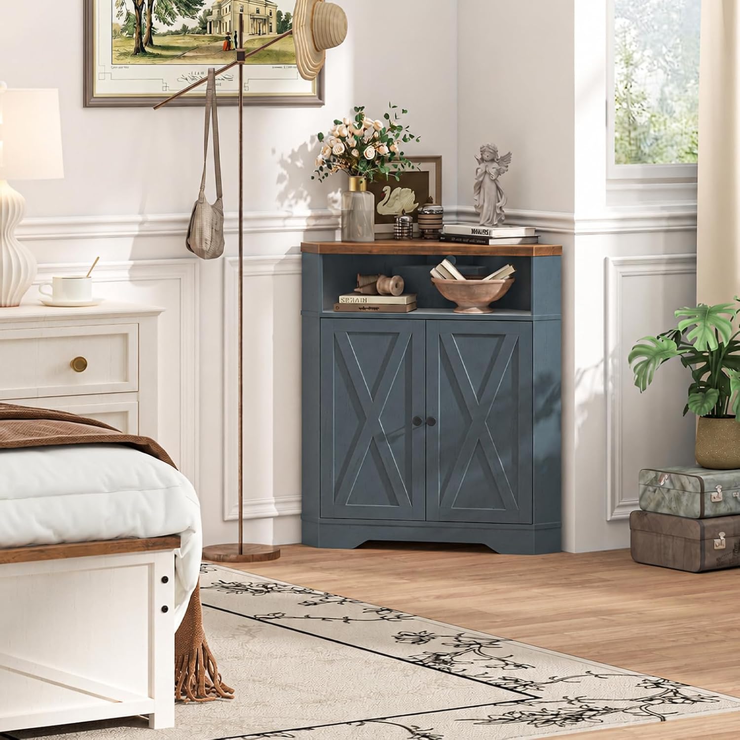 walnut and blue