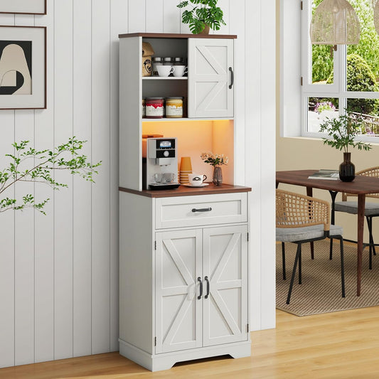 68inch Farmhouse Storage Cabinet with LED Light & Charging Station
