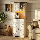 68inch Farmhouse Storage Cabinet with LED Light & Charging Station