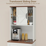 68inch Farmhouse Storage Cabinet with LED Light & Charging Station