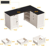 Vabches Farmhouse L Shaped Corner Executive Desk with File Cabinet