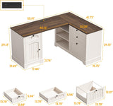 Vabches Farmhouse L Shaped Corner Executive Desk with File Cabinet
