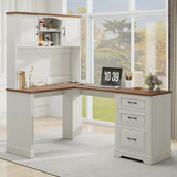 Vabches Farmhouse 68in L Shaped Executive Desk with Charging Station