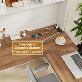 Vabches Farmhouse 68in L Shaped Executive Desk with Charging Station