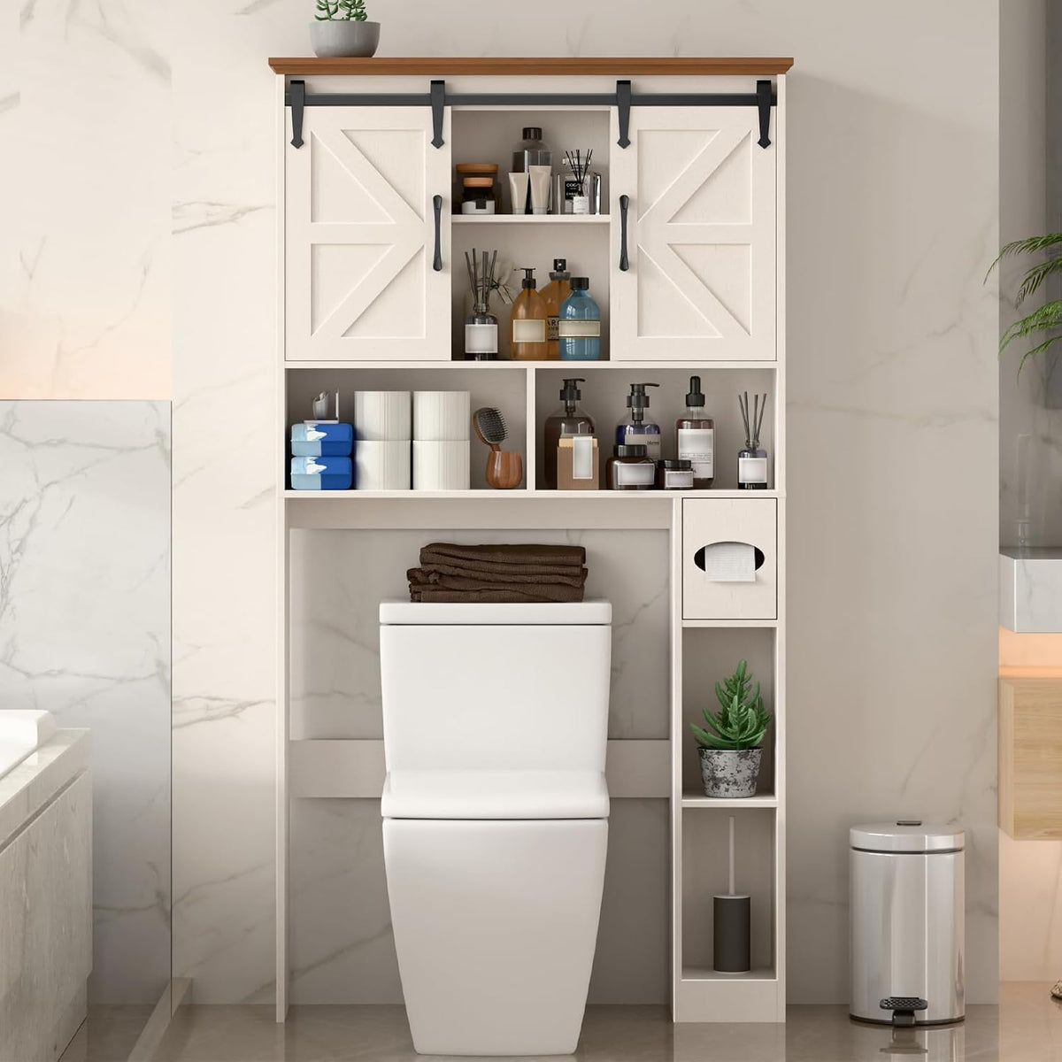 Vabches Toilet Rack with 2 Farmhouse Sliding Barn Doors