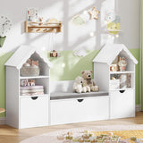 Vabches Castle Shape Children's Bookshelf with 3 Movable Drawers and Seat Cushion