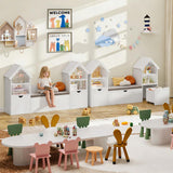 Vabches Castle Shape Children's Bookshelf with 3 Movable Drawers and Seat Cushion