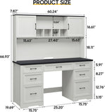 Vabches Farmhouse Executive Desk with 7 Drawers and Storage Cabinet