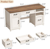 Vabches 55in Farmhouse Executive Desk with 3 Drawers and Storage Cabinet