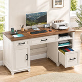 Vabches 55in Farmhouse Executive Desk with 3 Drawers and Storage Cabinet