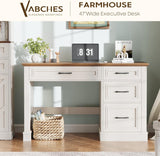 Vabches Farmhouse 4IN Executive Desk with 4 Drawers