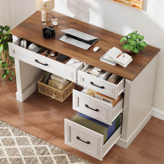 Vabches Farmhouse 4IN Executive Desk with 4 Drawers