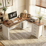 Vabches 61in Farmhouse L Shaped Executive Desk with Mobile CPU Stand