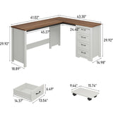 Vabches 61in Farmhouse L Shaped Executive Desk with Mobile CPU Stand