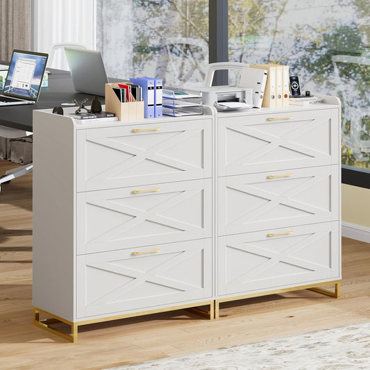 Vabches File Cabinet 3 Drawers Lateral File Cabinet with Charging Station